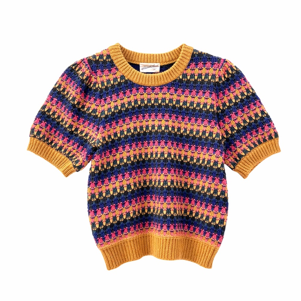 Striped Knit Sweater with Mustard, Blue, Pink & Green Accents